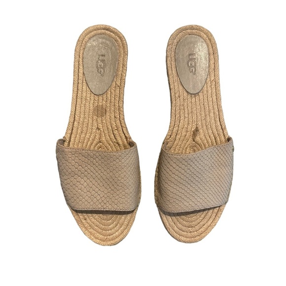 UGG | Beige Embossed Leather Cherry Exotic Espadrille Slides Size 8 - Picture 4 of 7